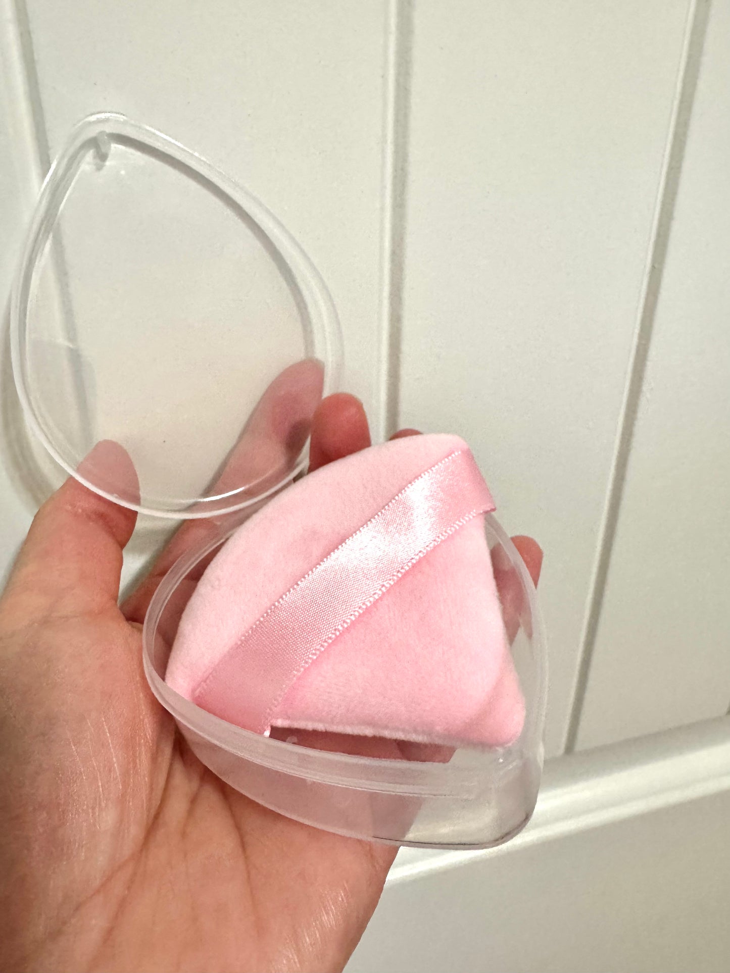 Set of Two Triangle Powder Puffs and Plastic Breathable Covers
