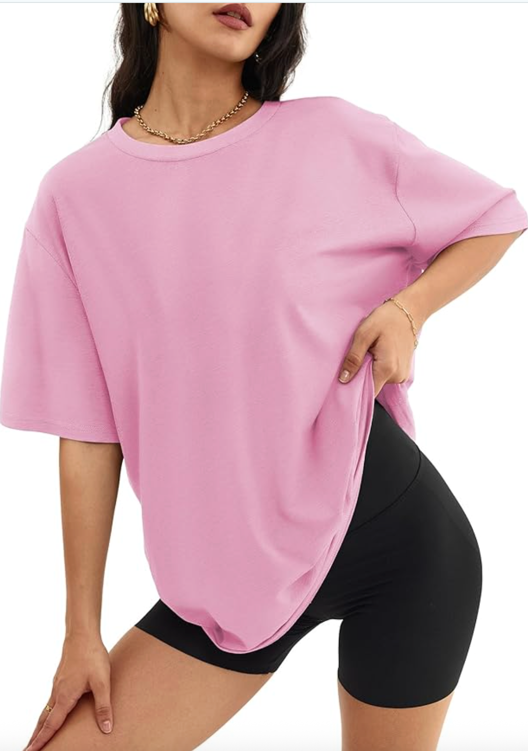 Pink Oversized T Shirts Short Sleeve Workout Tops for Women