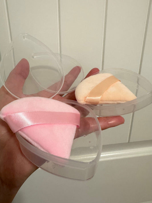 Set of Two Triangle Powder Puffs and Plastic Breathable Covers